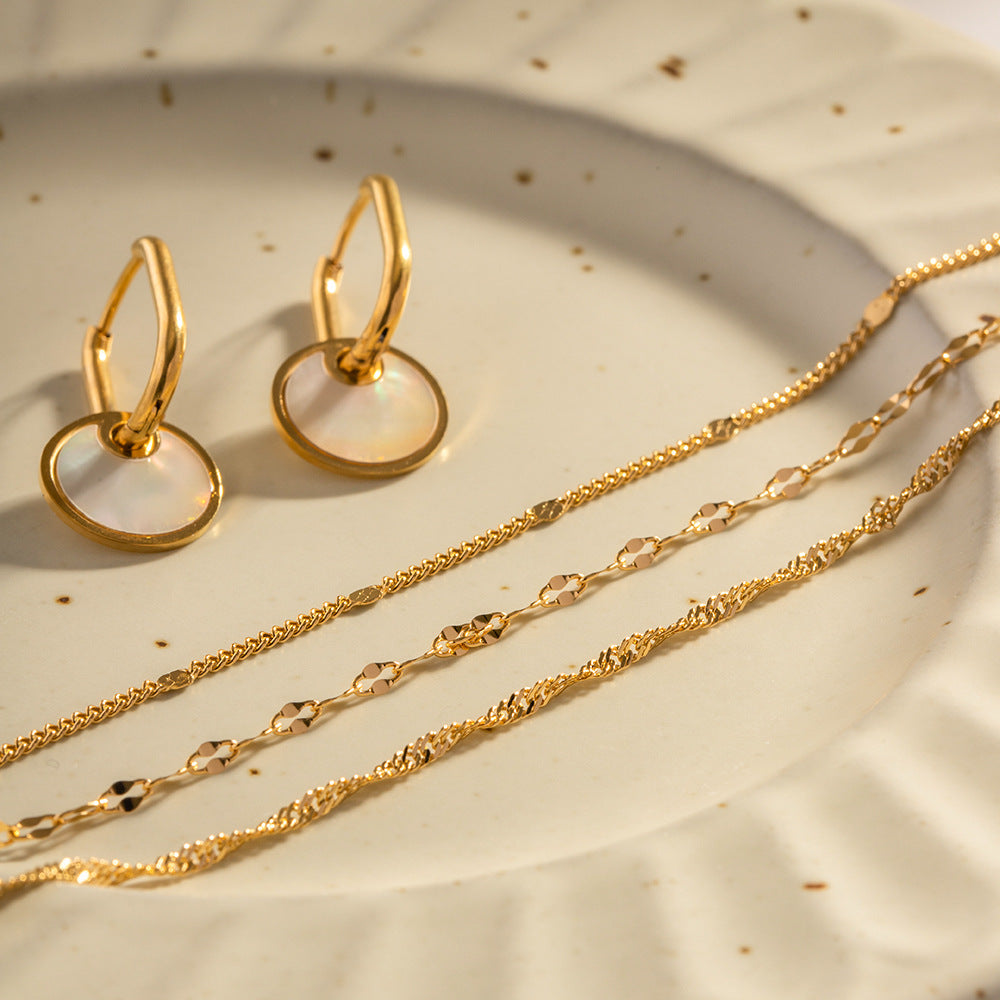 Collana a tre strati minimalista da donna con ciondolo in acciaio inossidabile e placcatura in oro 18 carati, stile catena snake
