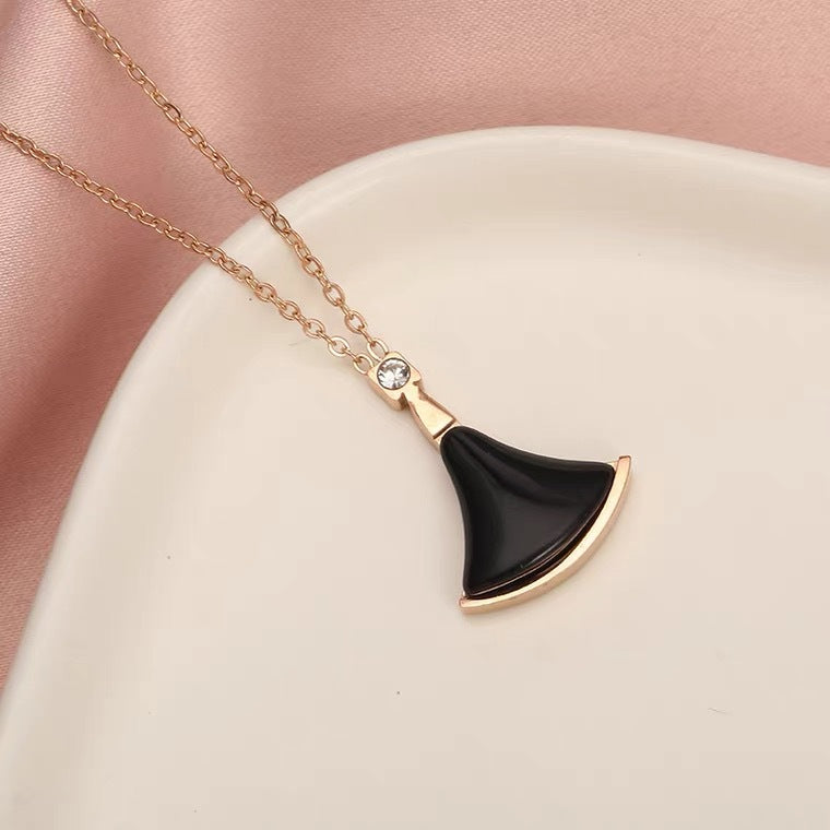 Minimalist Irregular Skirt Fan Shape Rose Gold Plated Titanium Steel Necklace with White Mother of Pearl
