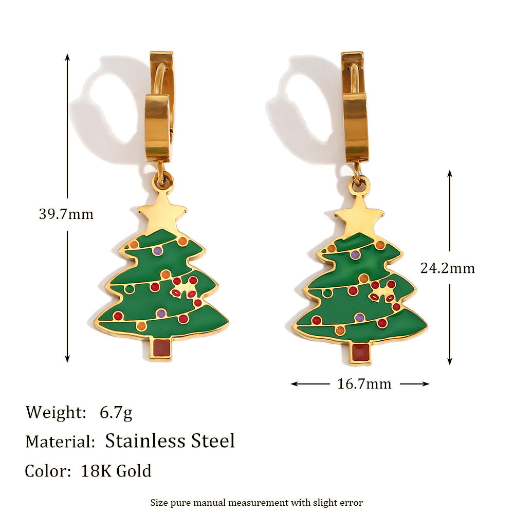 Cute Cartoon Santa Claus Enamel Earrings in Stainless Steel with 18K Gold Plating for Women