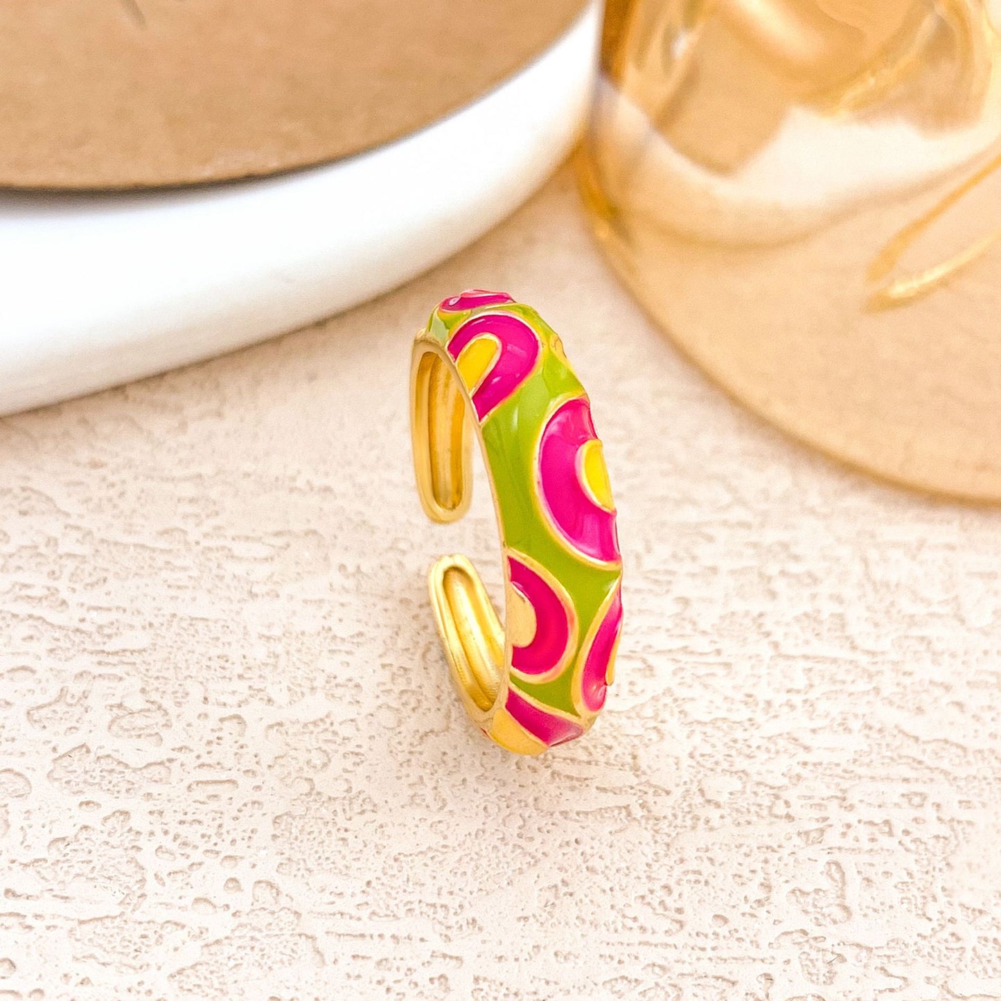 Anello in Lega Placcata Smaltata Etnica Vintage da Donna