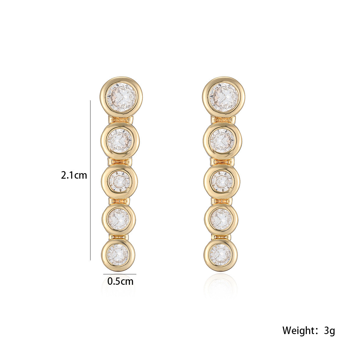 Minimalist 18K Gold Plated Brass Geometric Cubic Zirconia Inlay Long Drop Earrings for Women