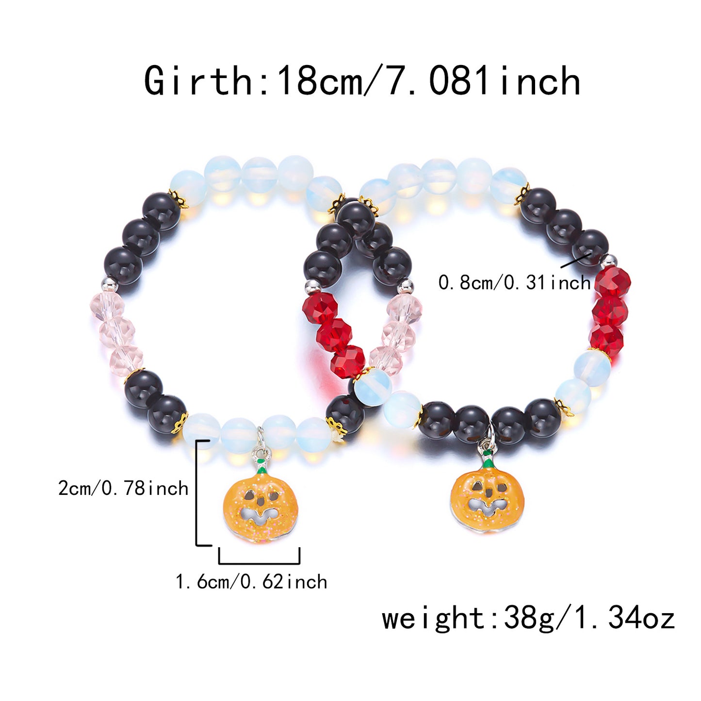 Pulsera con colgante de fantasma y calabaza temática de Halloween con dije de corazón, diseño geométrico, joyería de cristal hecha a mano para mujeres y hombres