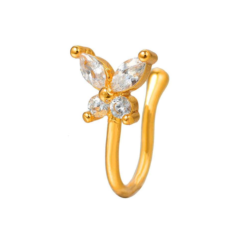 Minimalist Star Geometric Brass Cubic Zirconia Fake Nose Ring for Women