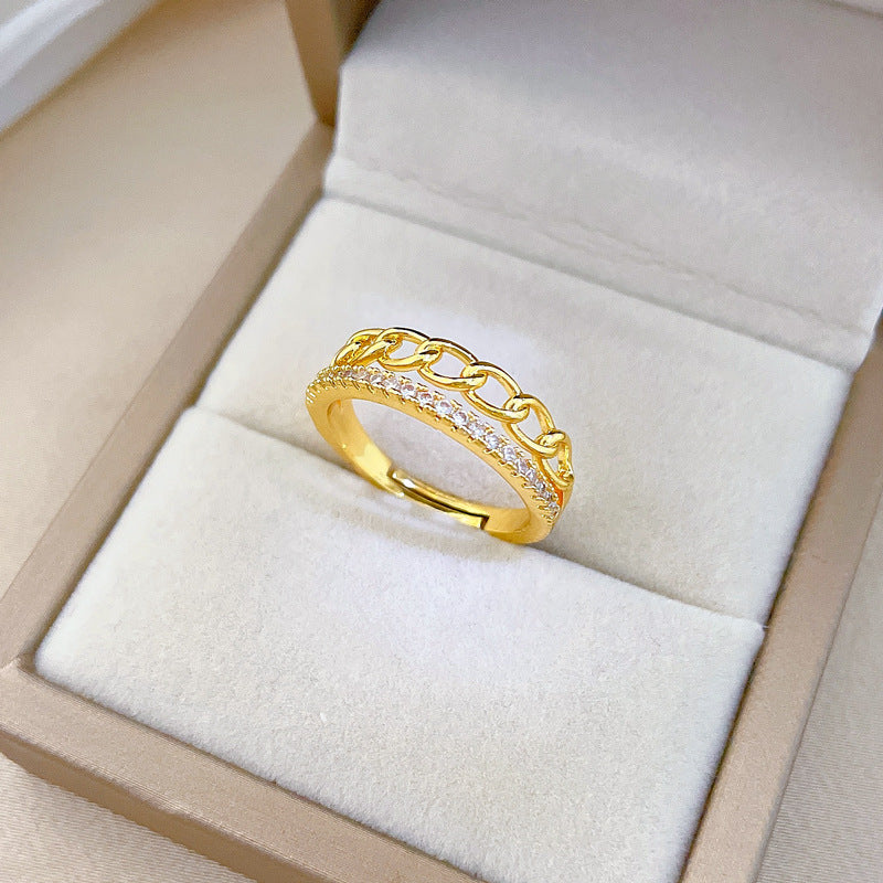 Minimalist Crown-Shaped Brass Ring with Gold Plating for Women
