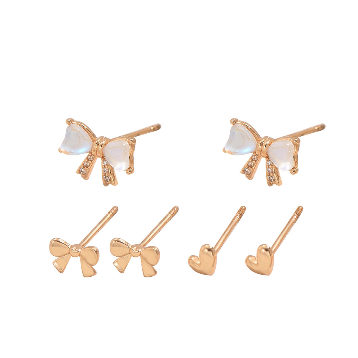 Pendientes Dulces Minimalistas con Forma de Lazo de Cobre con Incrustaciones de Zirconia y Postes de Acero Inoxidable para Mujer