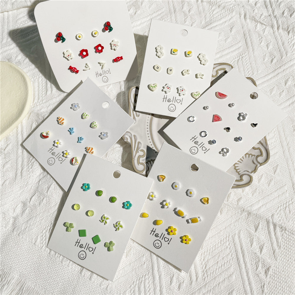 Sweet Geometric Ceramic Drip Oil Earrings with Pearl Accents and 925 Sterling Silver Posts