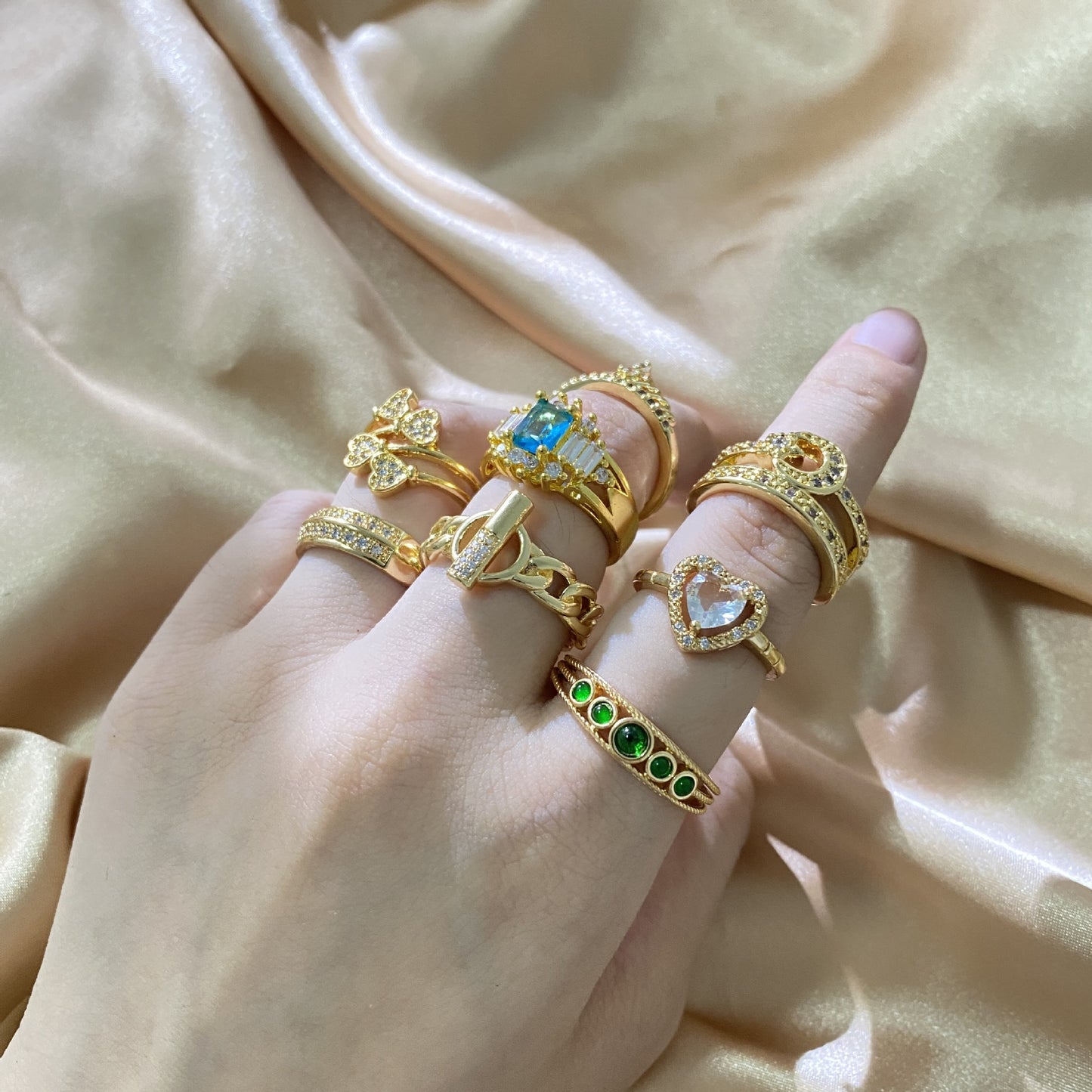 Geometric Brass Ring with Cubic Zirconia Gold Plated