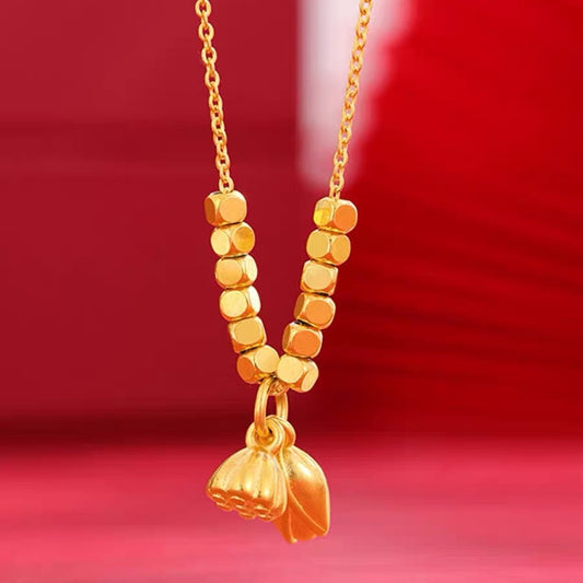 Minimalist Lotus Pendant Necklace for Women in Titanium Steel with Plated Finish and Irregular Design