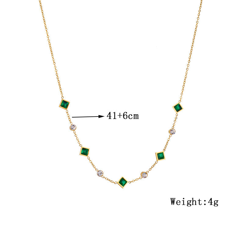 Minimalist Elegant Square Rhinestone Plated Stainless Steel Necklace and Bracelet Set for Women