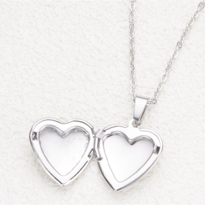 Minimalist Heart-Shaped Stainless Steel Necklace with Openable Photo Frame Pendant and Polished Finish for Women