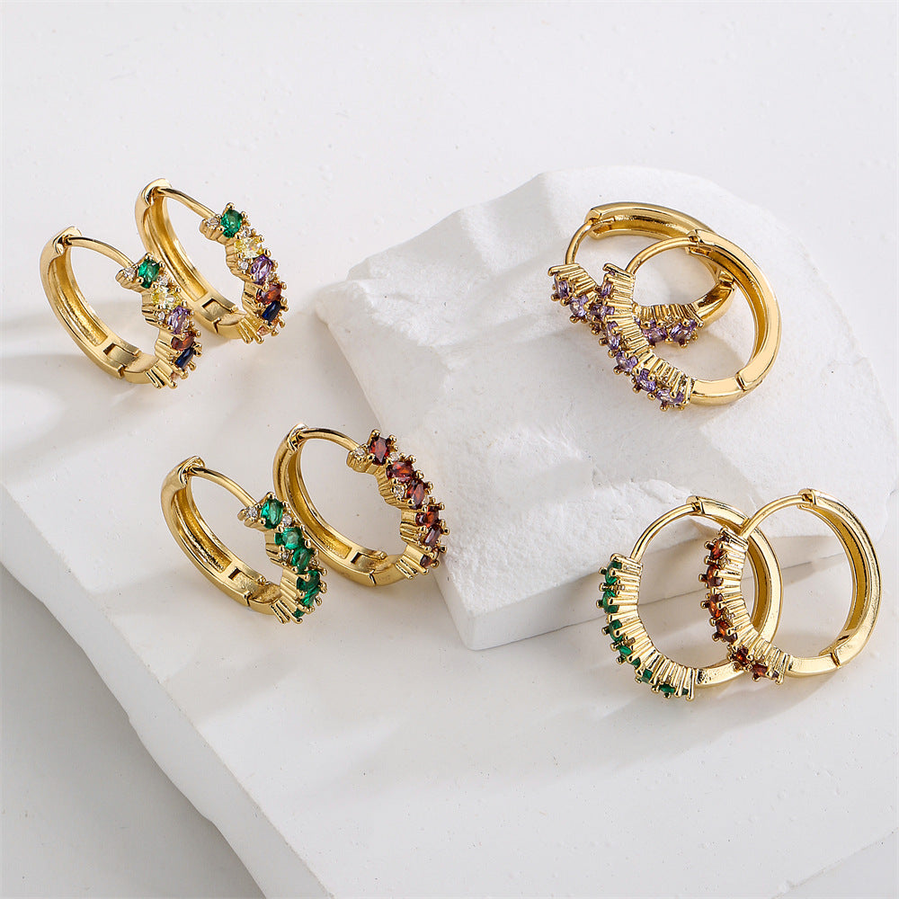 Geometric Hoop Earrings for Women with Copper Base Plated in 18K Gold and Micro-Paved Zirconia