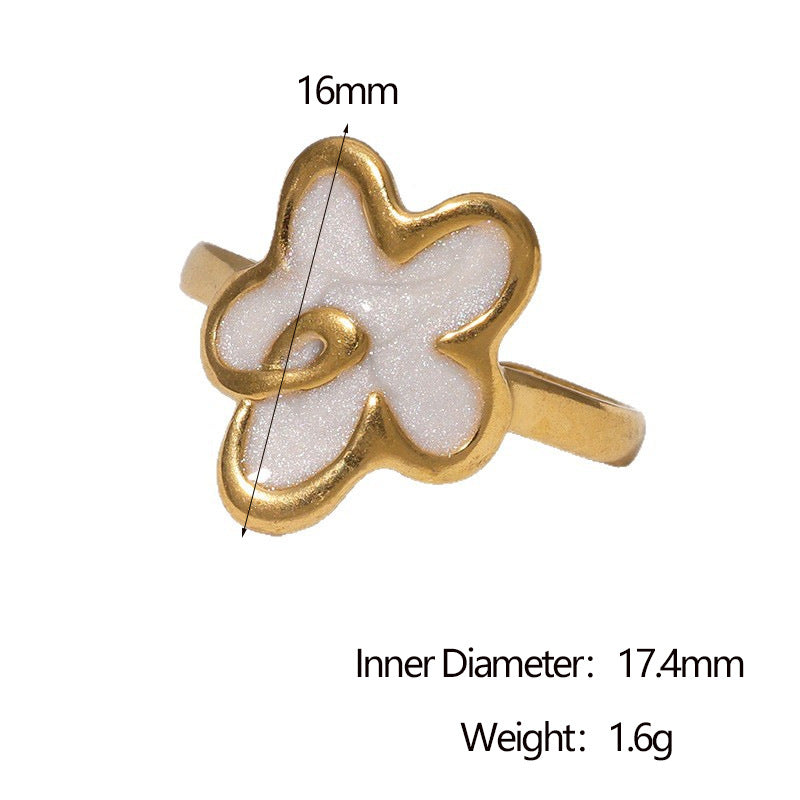 Minimalist Floral Open Ring 18K Gold Plated Stainless Steel Fashion Jewelry for Women