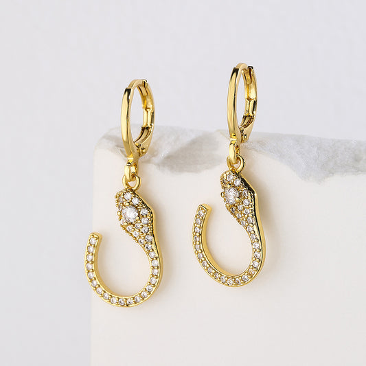 Pendientes Colgantes de Serpiente Geométrica para Mujer en Cobre con Baño de Oro de 18K y Circonitas