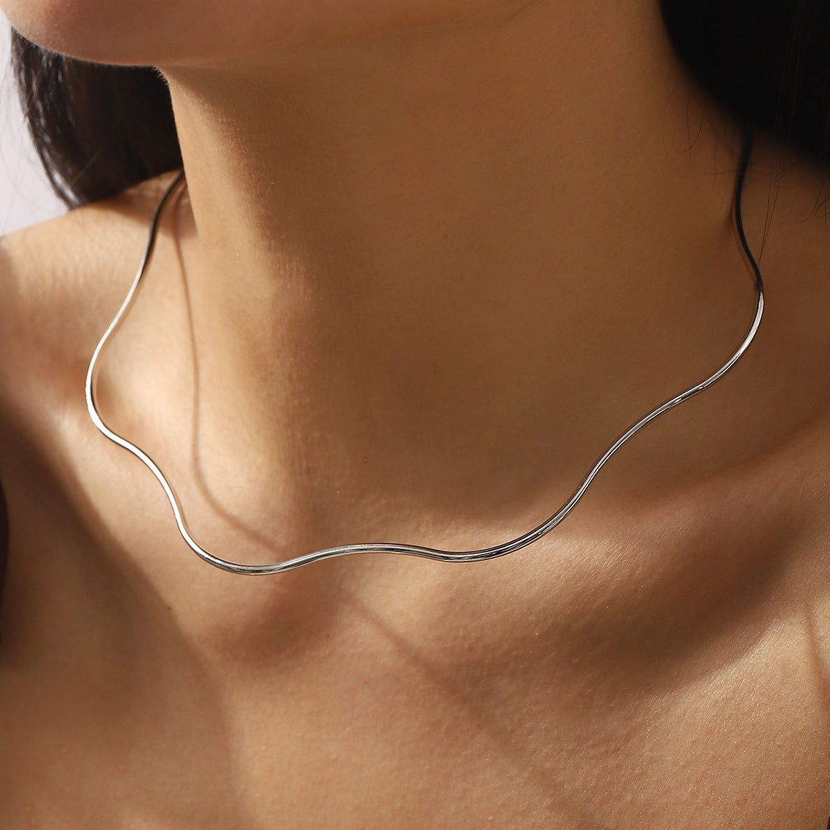 Collar Minimalista de Ola para Mujer y Hombre, Joyería Ajustable de Aleación con Diseño de Líneas Geométricas