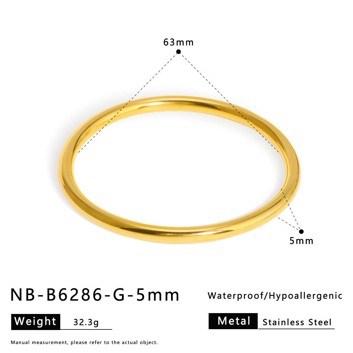 Bracciale Rotondo Minimalista Vintage in Acciaio al Titanio Massiccio da Donna con Placcatura in Oro 18K