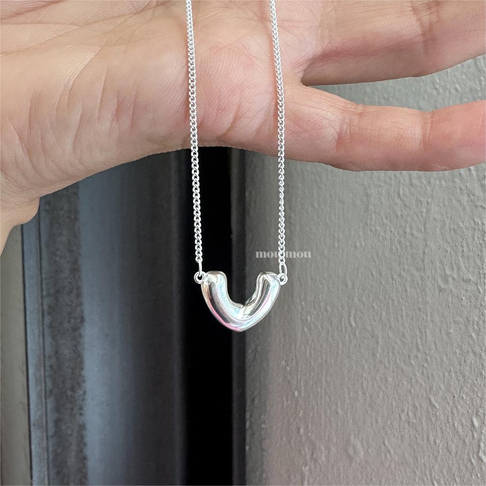 Minimalist Geometric V-Shaped Necklace in 925 Sterling Silver with Rhodium Plating for Women