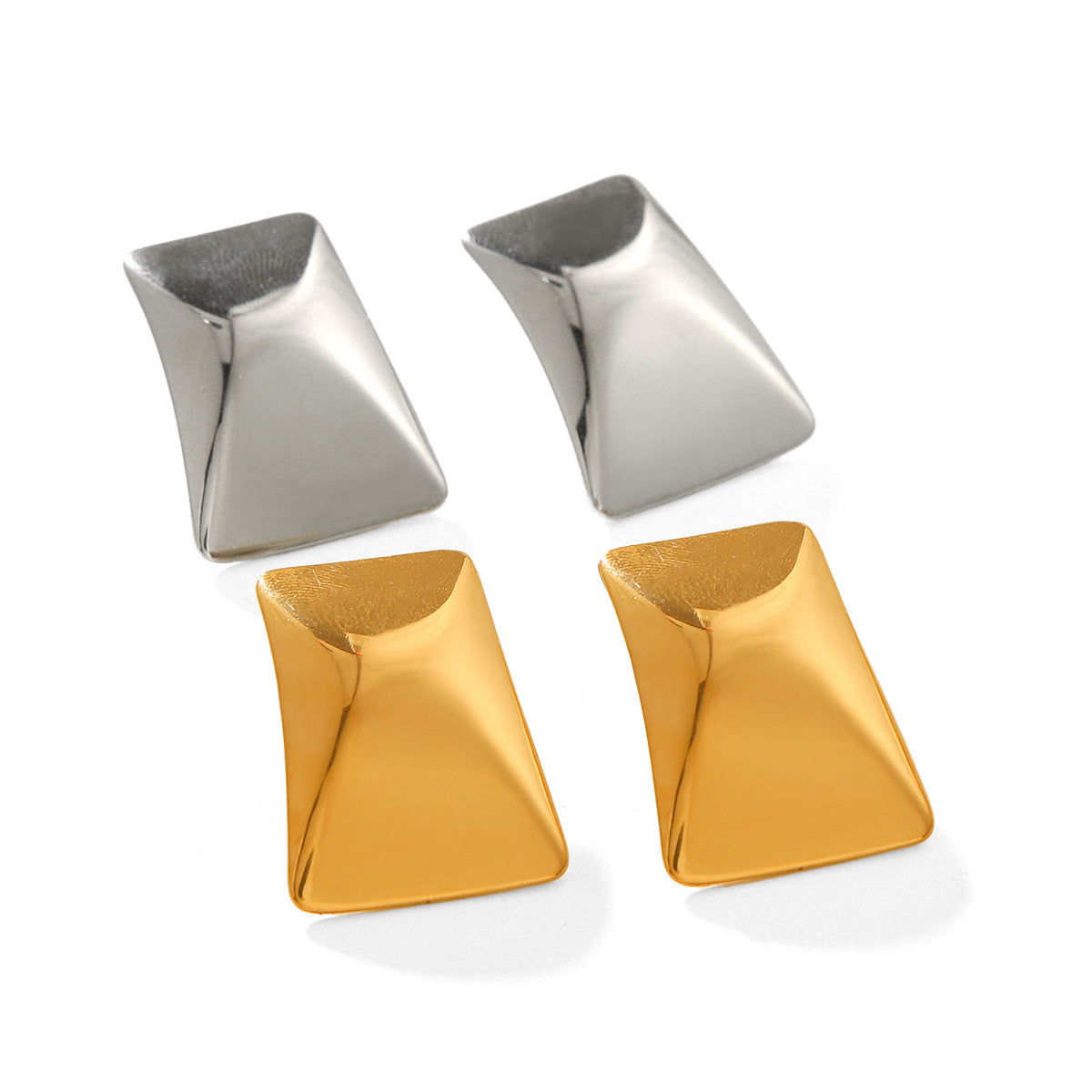 Fashionable 18K Gold Plated Stainless Steel Geometric Rectangular Stud Earrings for Women
