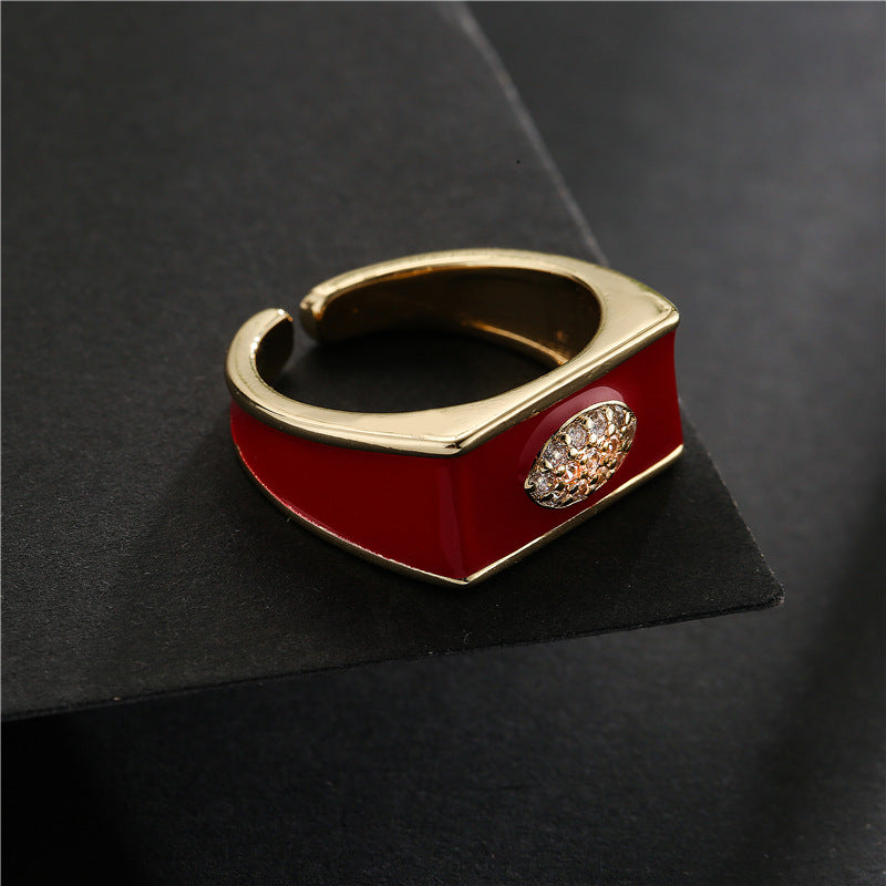 Geometric Drip Oil 18K Gold Plated Brass Micro-Inlaid Cubic Zirconia Open Ring for Women