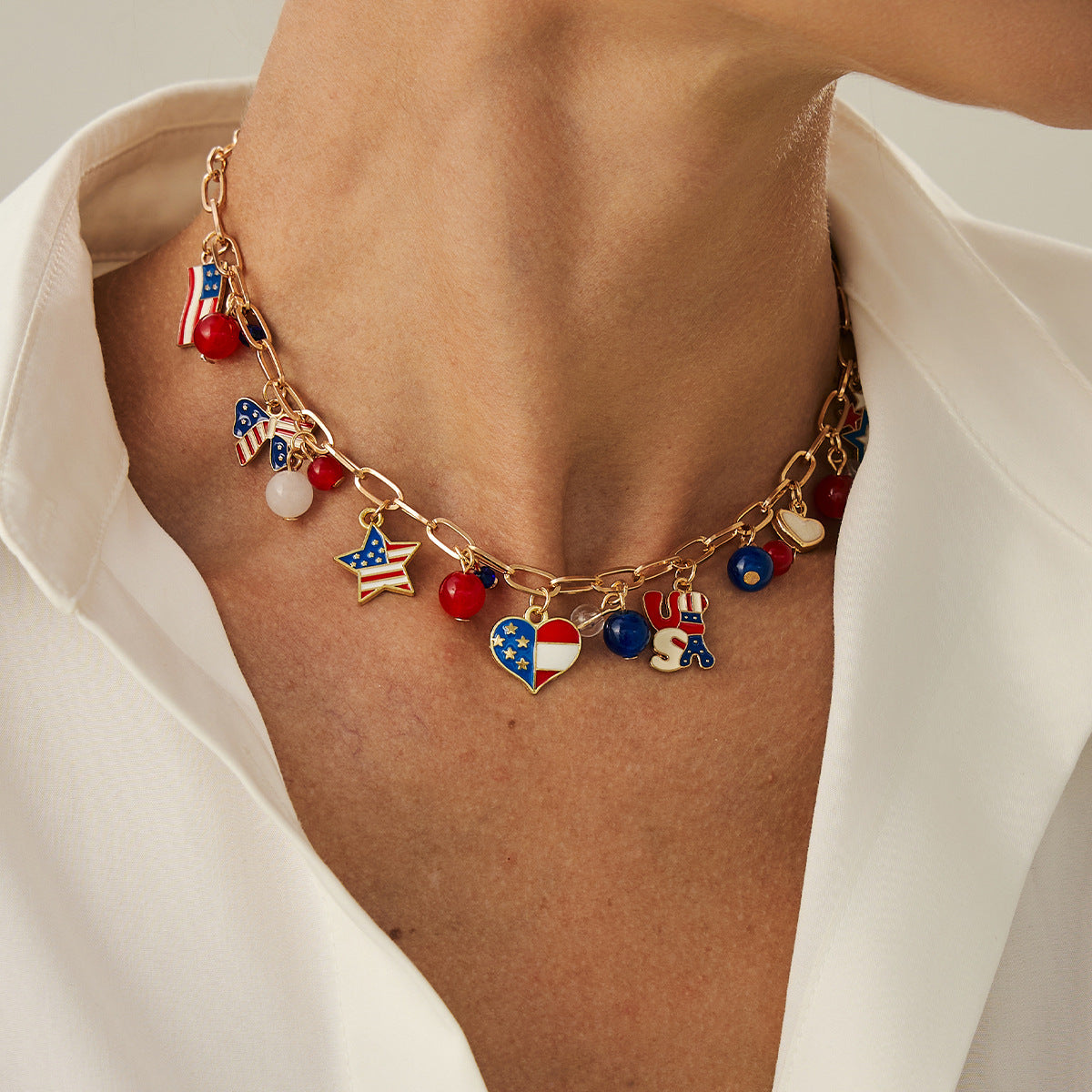 Collar minimalista con colgante de estrella y corazón con borlas en cadena a la clavícula de aleación galvanizada