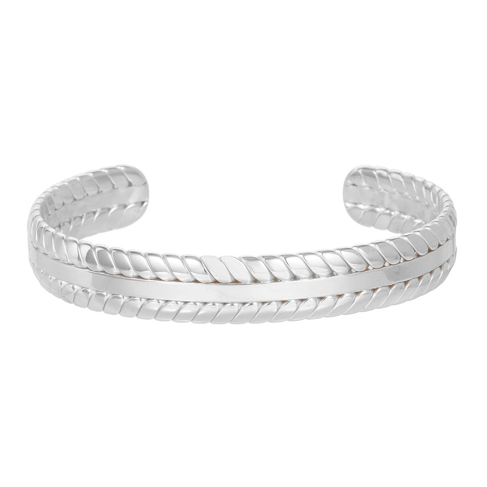Twisted Rope Stainless Steel Plated Round Geometric Adjustable Cuff Bracelet