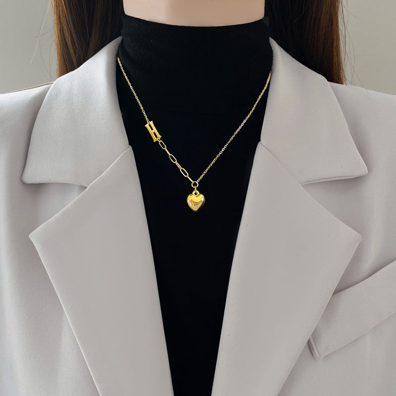Minimalist Titanium Steel Heart Pendant Necklace for Women and Men with Gold Plated Finish and Geometric Design Locket Chain