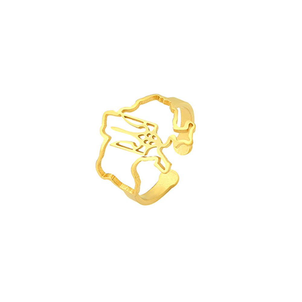 Anello da donna alla moda placcato oro in acciaio inossidabile con cuore aperto e design geometrico