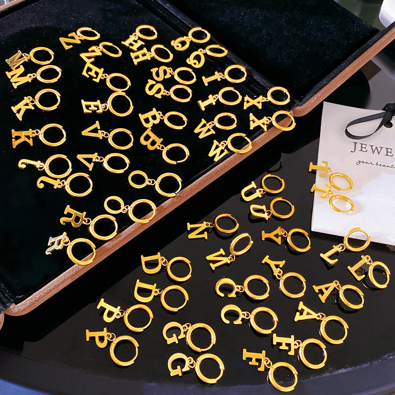 Minimalist Luxury Letter Brass Plated Earrings with Stainless Steel Posts for Women