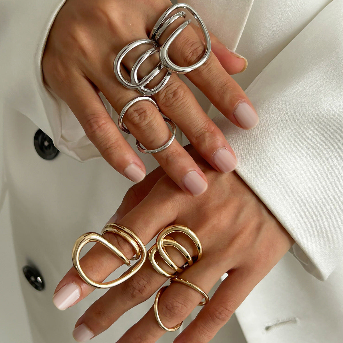 Minimalist Irregular Geometric Zinc Alloy Plated Wide Cuff Bracelet Set