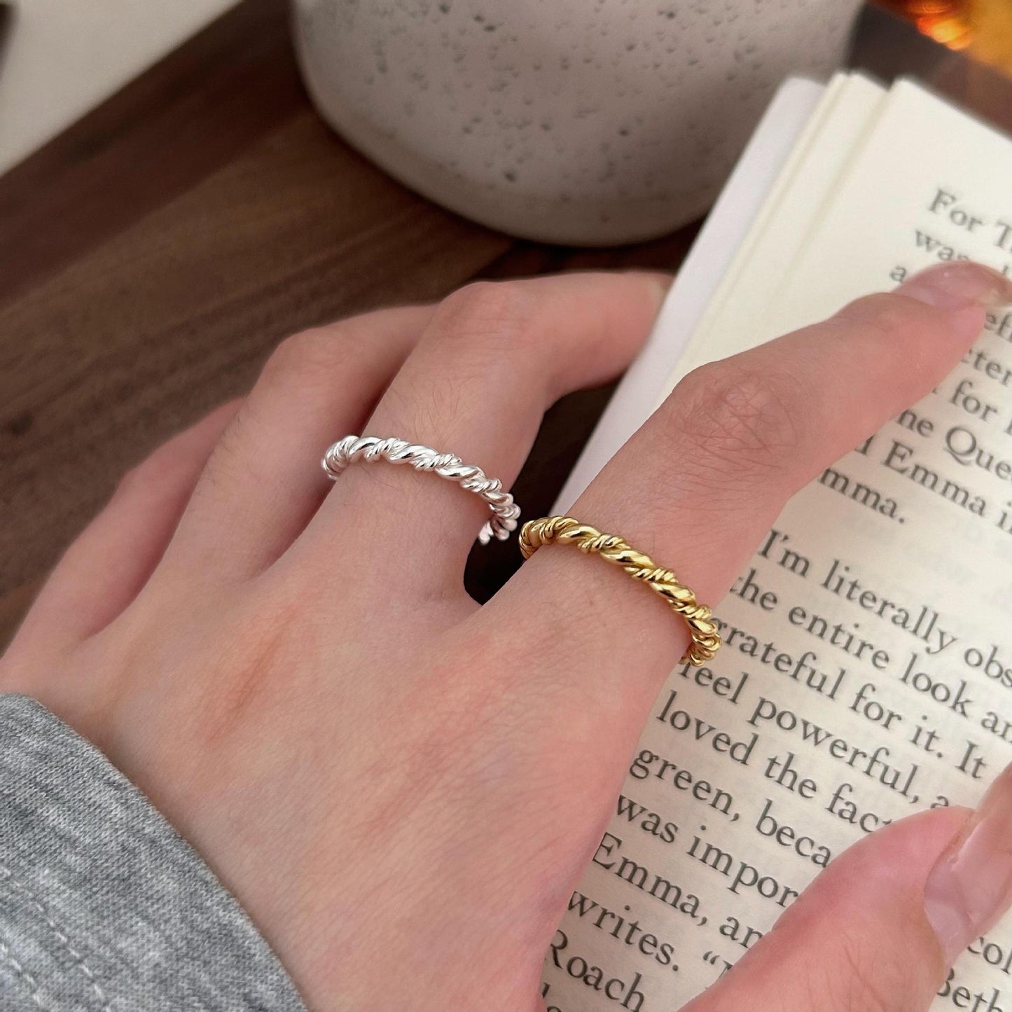 Vintage Braided Heart-Shaped 925 Sterling Silver Ring with Open Band Design