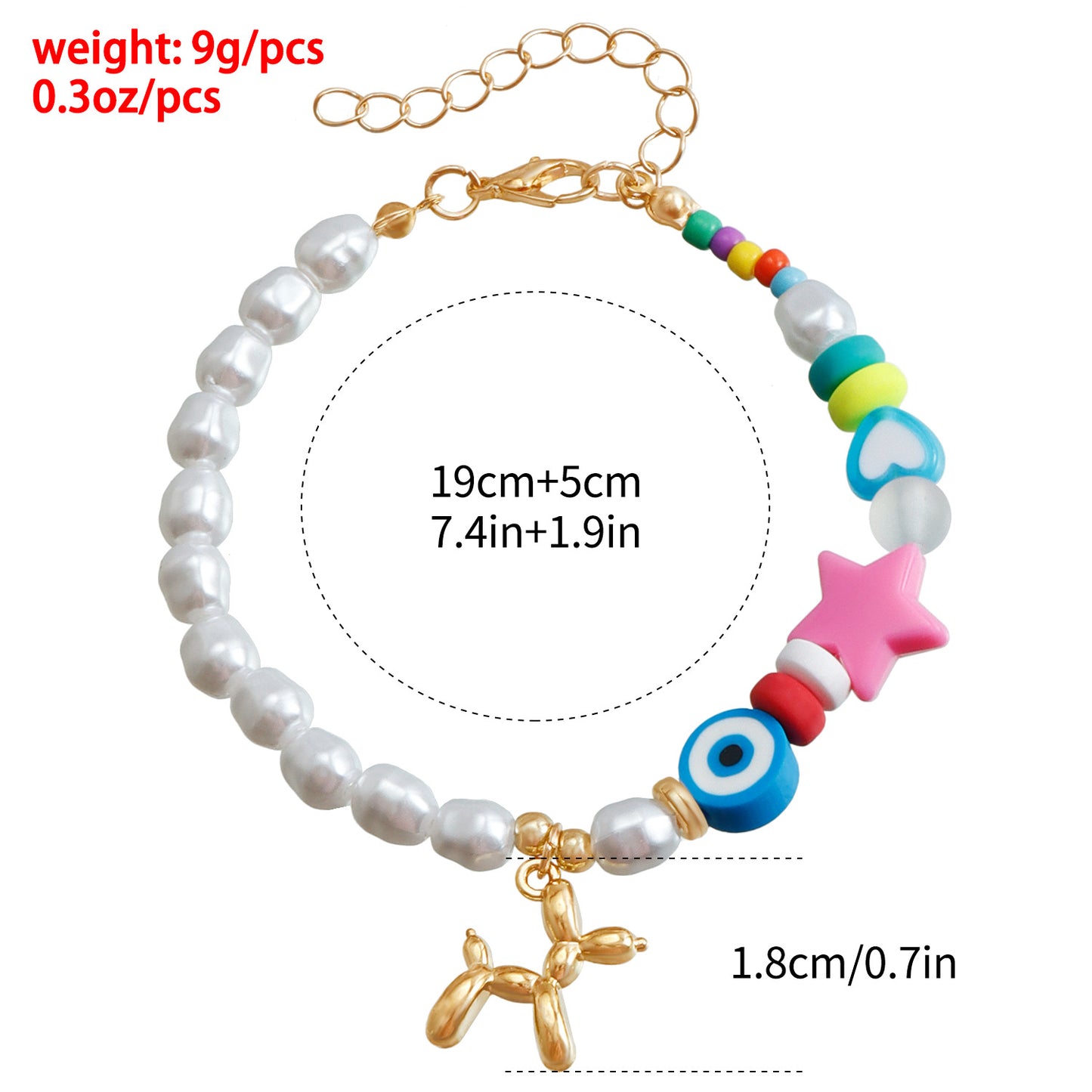 Ins Style Cute Balloon Dog Pendant Beaded Bracelet for Women with Plated Metal and Imitation Pearl Accents