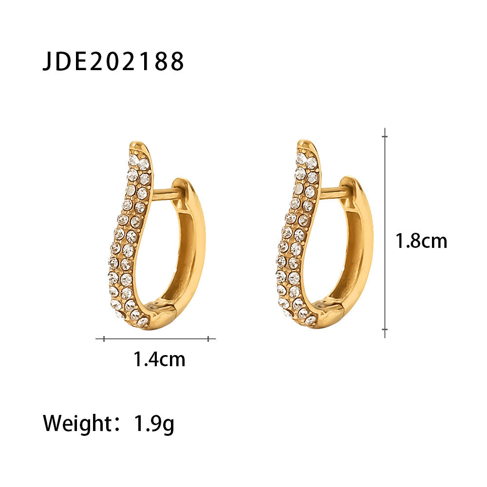 Minimalist Geometric Stainless Steel Hoop Earrings with 18K Gold Plating and White Square Cubic Zirconia Inlay
