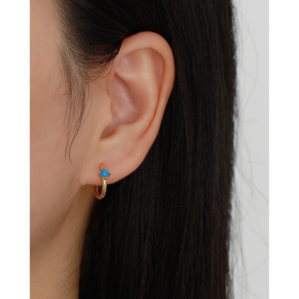 Pendientes minimalistas de plata de ley S925 con incrustaciones de ópalo y diseño geométrico para mujer