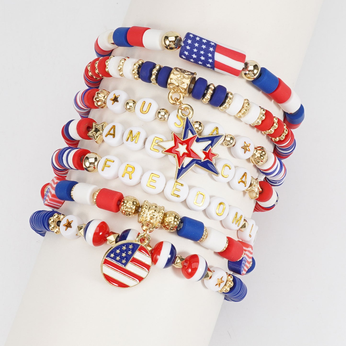 Pulsera de resina con estrella geométrica unisex, joyas patrióticas con bandera estadounidense