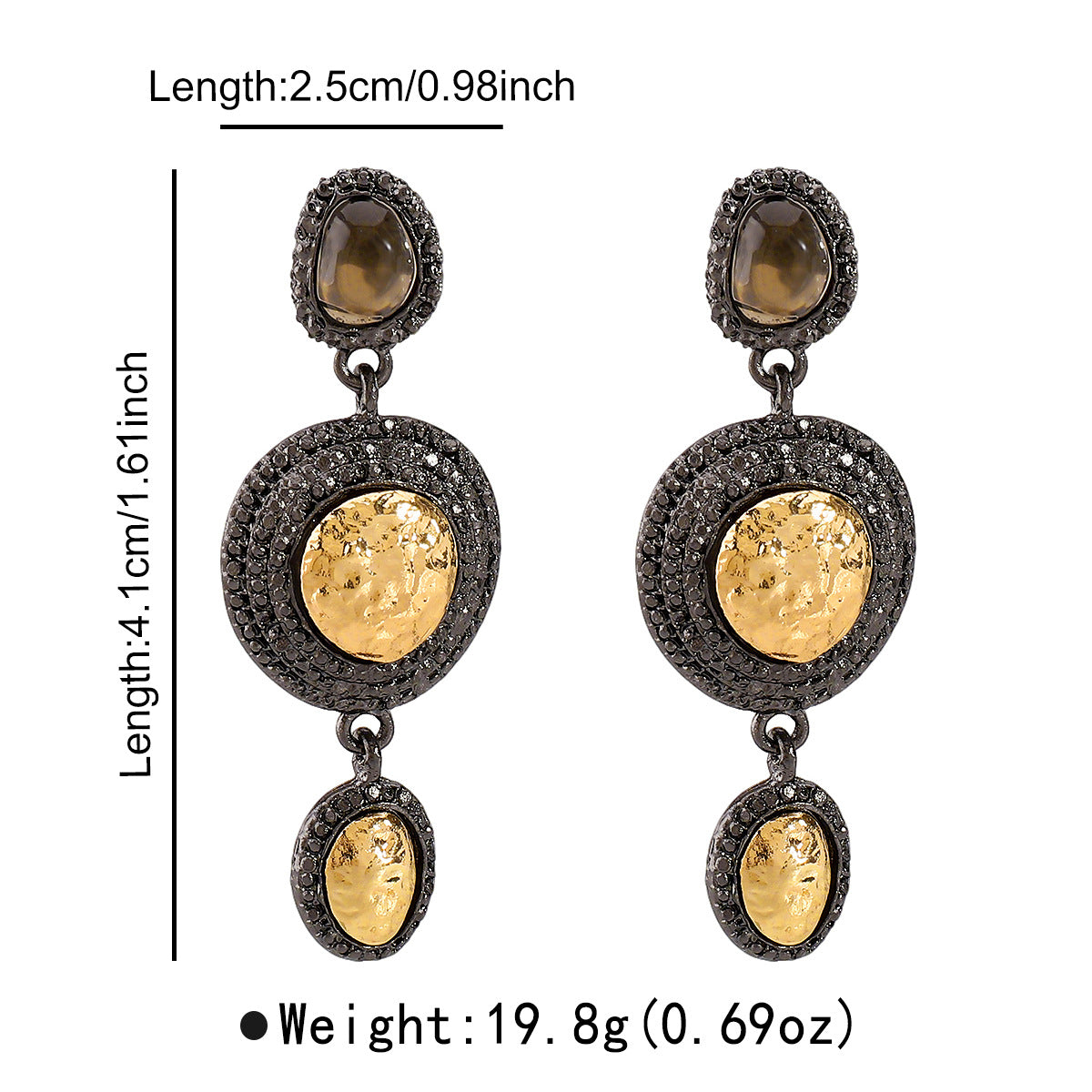 Pendientes geométricos de estilo palaciego vintage con superficie texturizada y detalles completos de diamantes de imitación en aleación de zinc con postes de acero inoxidable para mujer