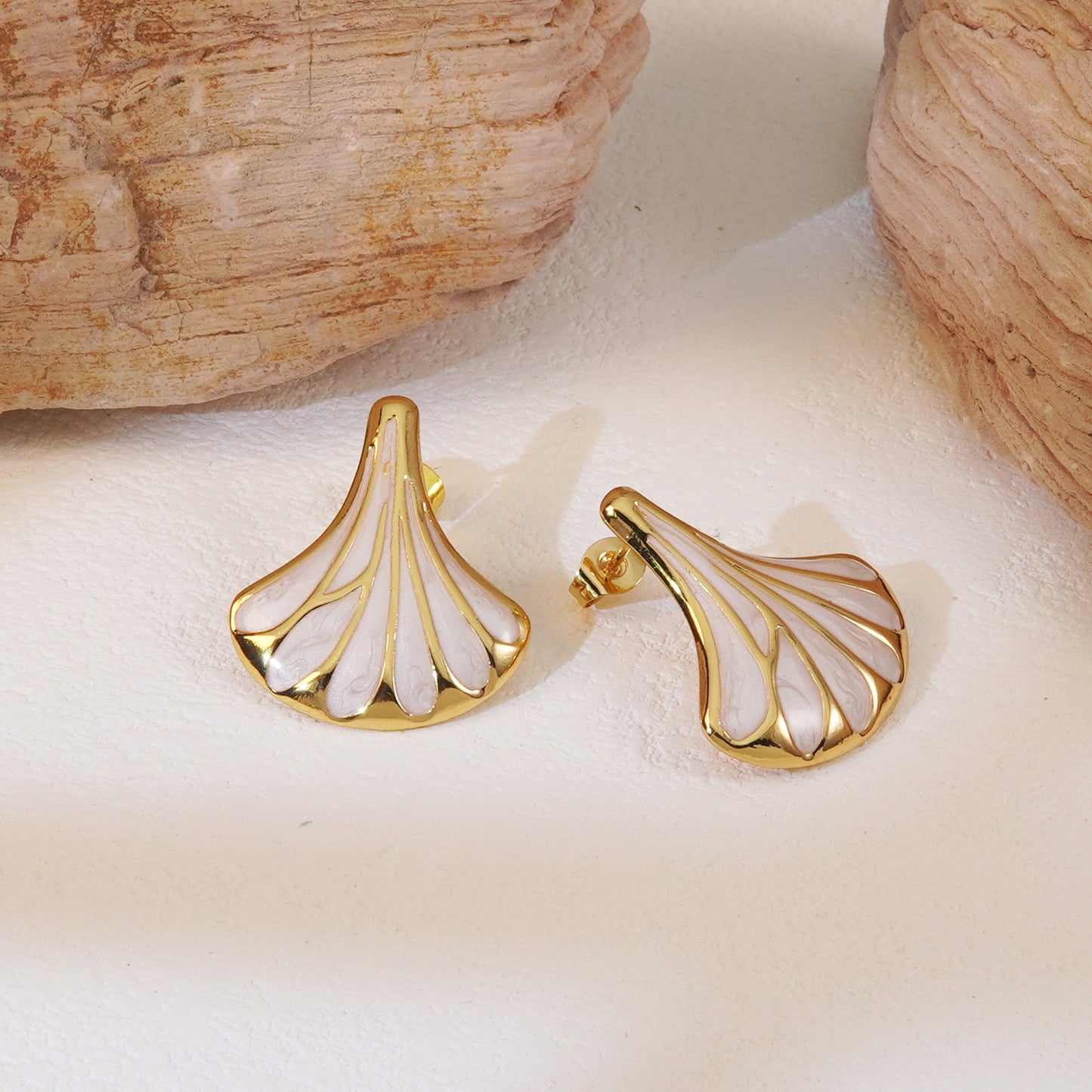 Vintage Geometric Fan Shape Plated Titanium Steel Earrings for Women