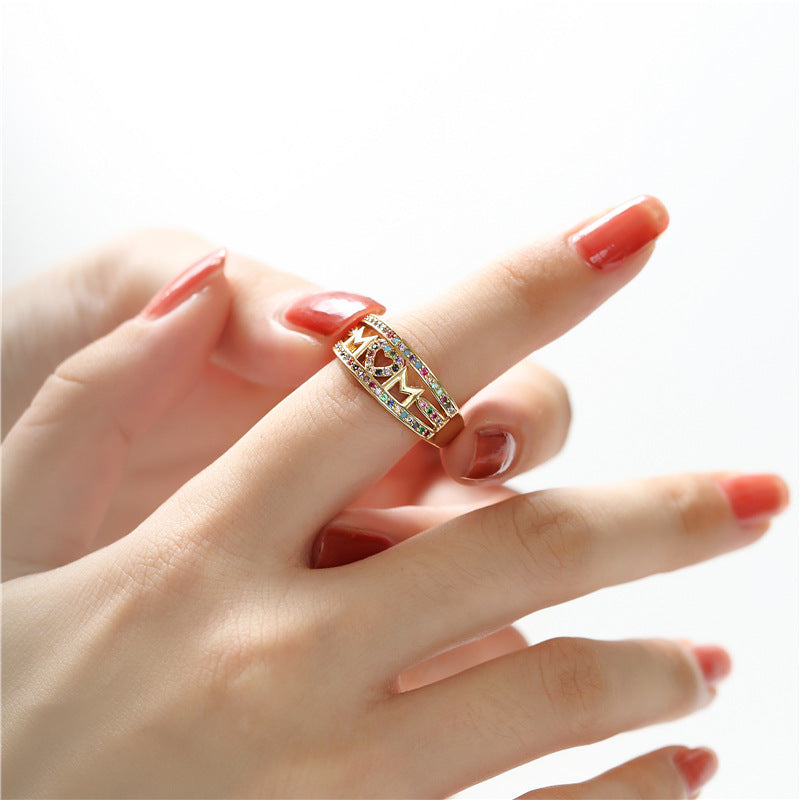 Geometric Micro-inlay Cubic Zirconia Brass Gold Plated Ring for Women
