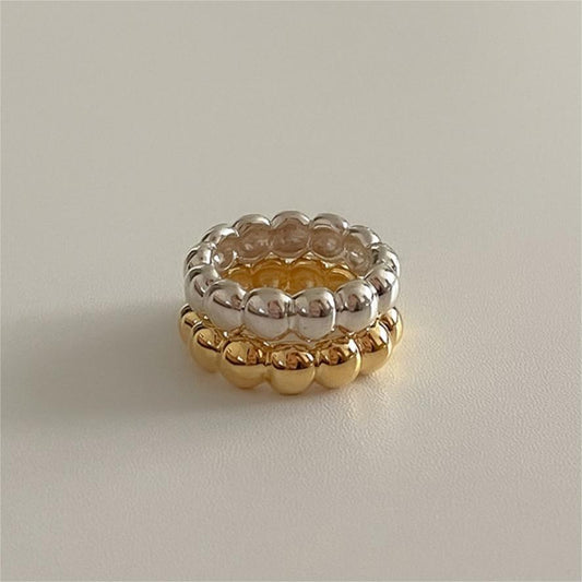 Minimalist Heart-Shaped 925 Sterling Silver Ring with Beveled Square Beads for Women