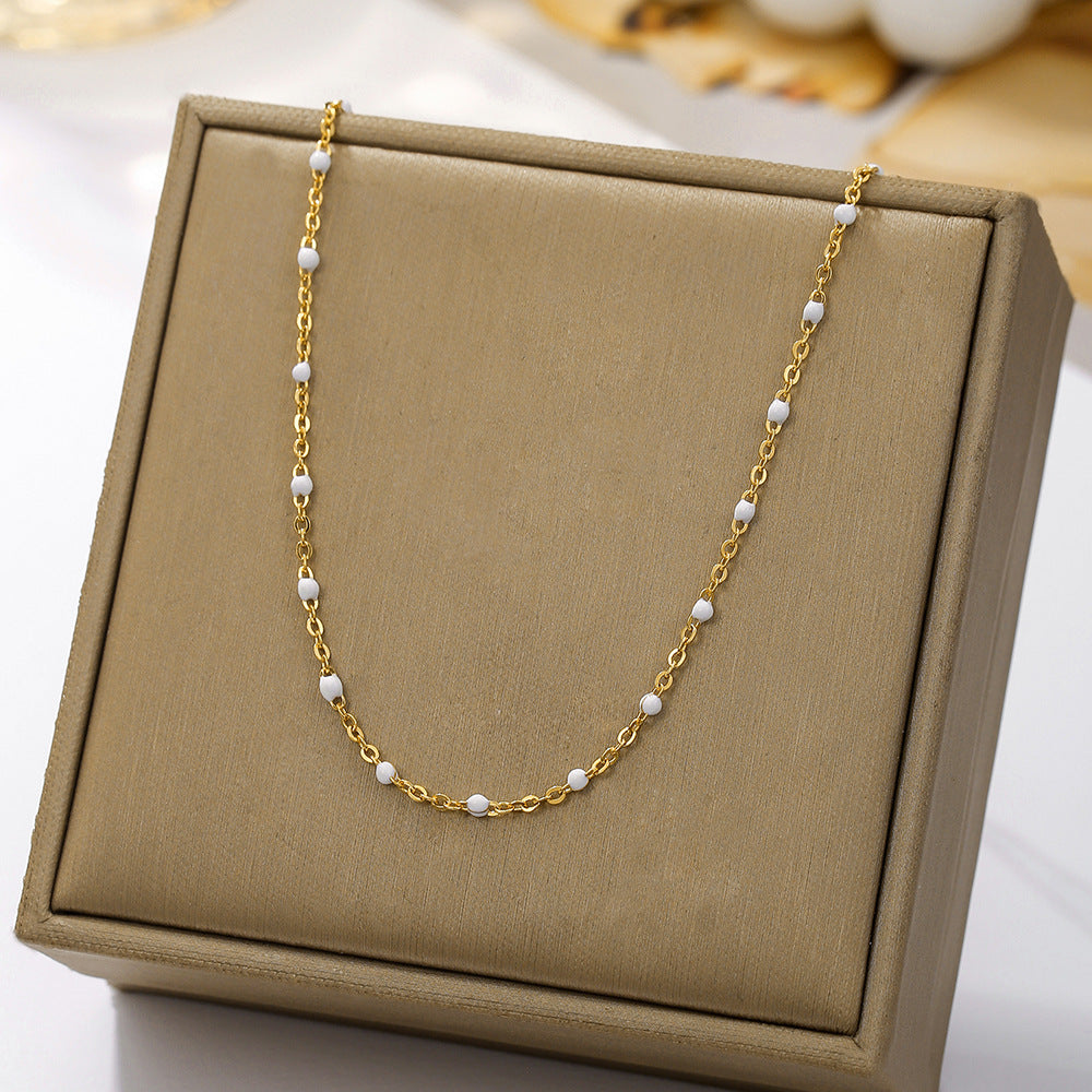Bohemian Drip Oil Round Geometric Stainless Steel Ball Chain Necklace for Women