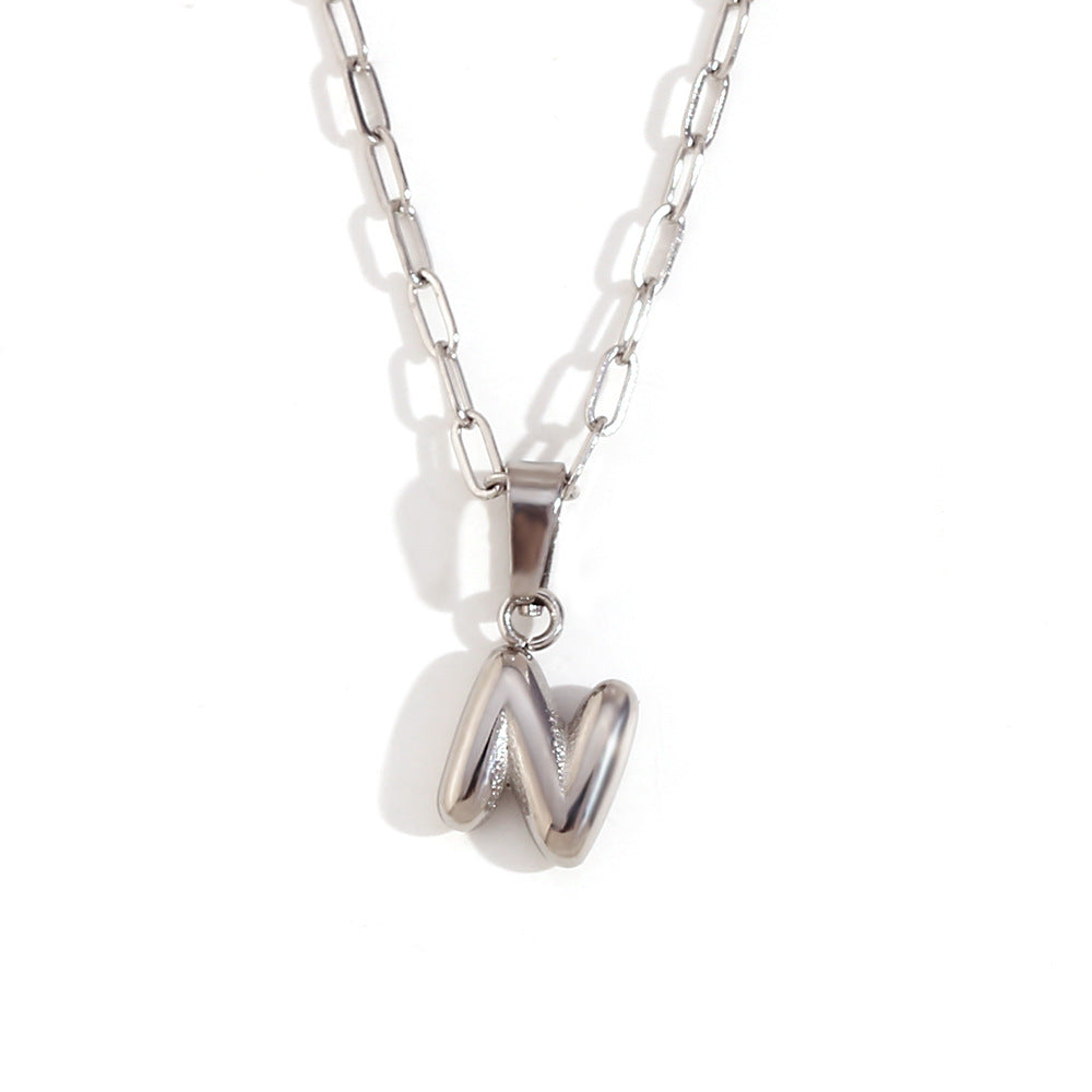 Minimalist Fashion Letter Pendant Necklace in Stainless Steel with 18K Gold Plating, Bubble-Inspired Mini Safety Pin Design for Women