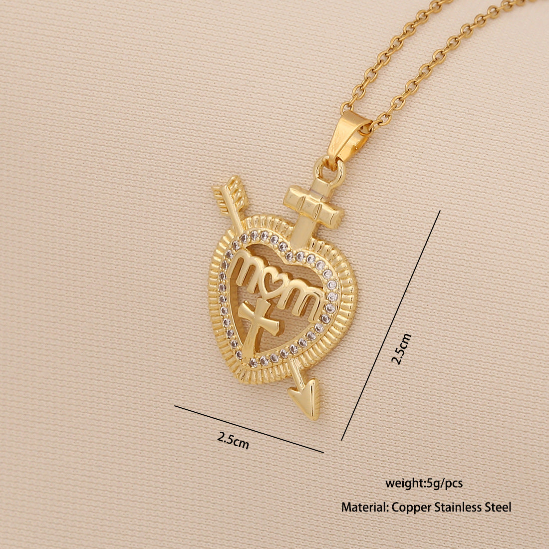 Minimalist Heart-Shaped Stainless Steel Necklace for Women with 'MOM' Letter Pendant and Delicate Clavicle Chain