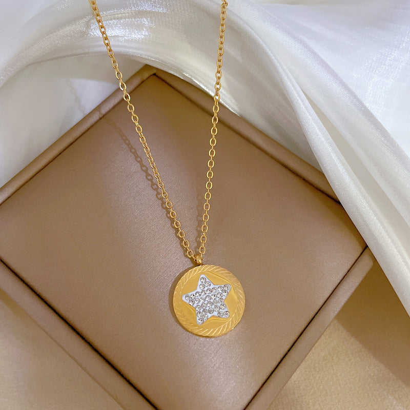 Minimalist Five-Pointed Star Pendant Necklace for Women in Titanium Steel with Gold Plating and Delicate Locket Chain