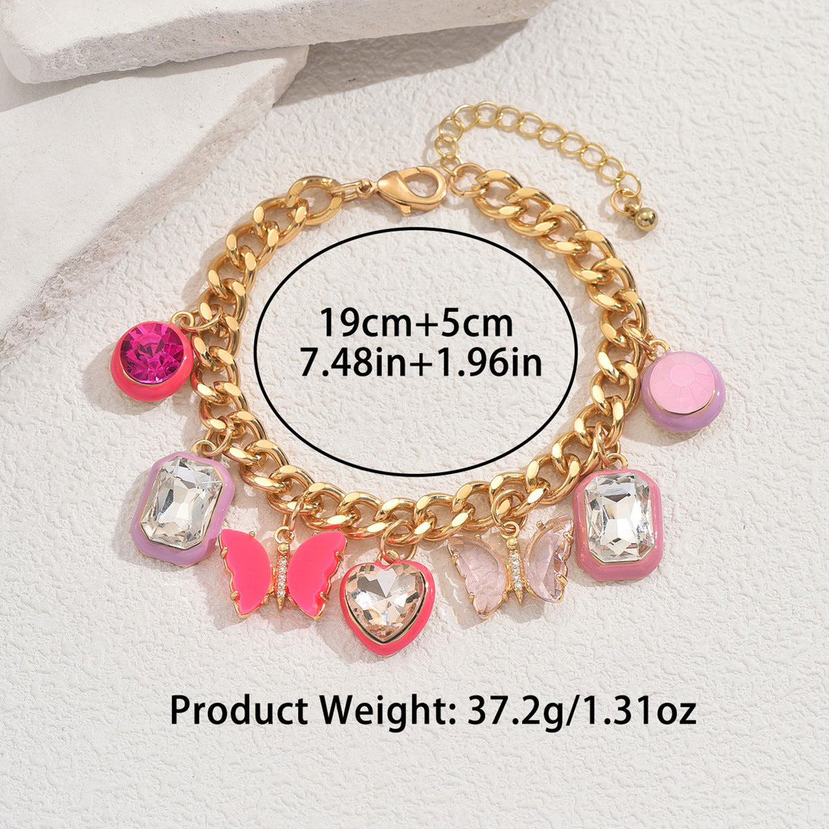 Geometric Heart-Shaped Rhinestone-Inlaid Enamel Bracelet for Women with Modern Minimalist Style