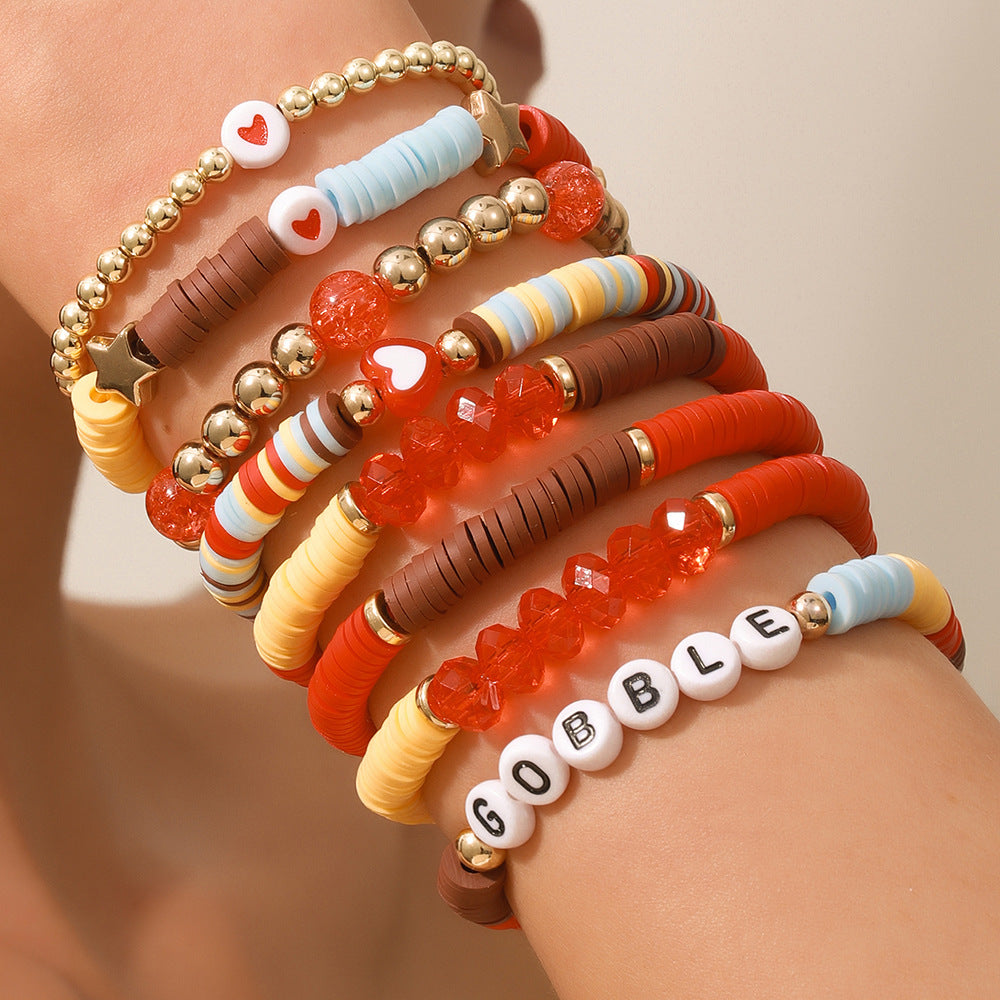 Multilayer Letter and Heart Resin Beaded Bracelet Set