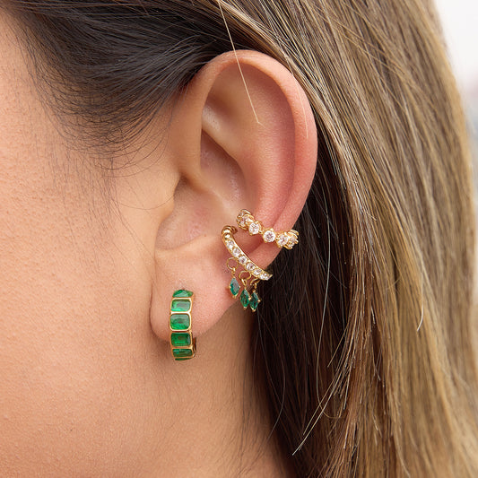 Elegant Geometric Stainless Steel Hoop Earrings with Green Cubic Zirconia Plated Finish for Women