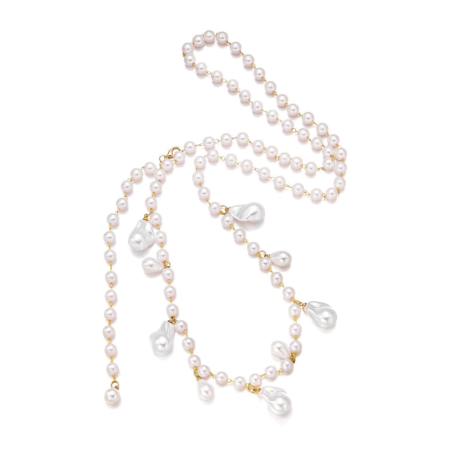 Geometric Imitation Pearl Plated Chain Necklace for Women