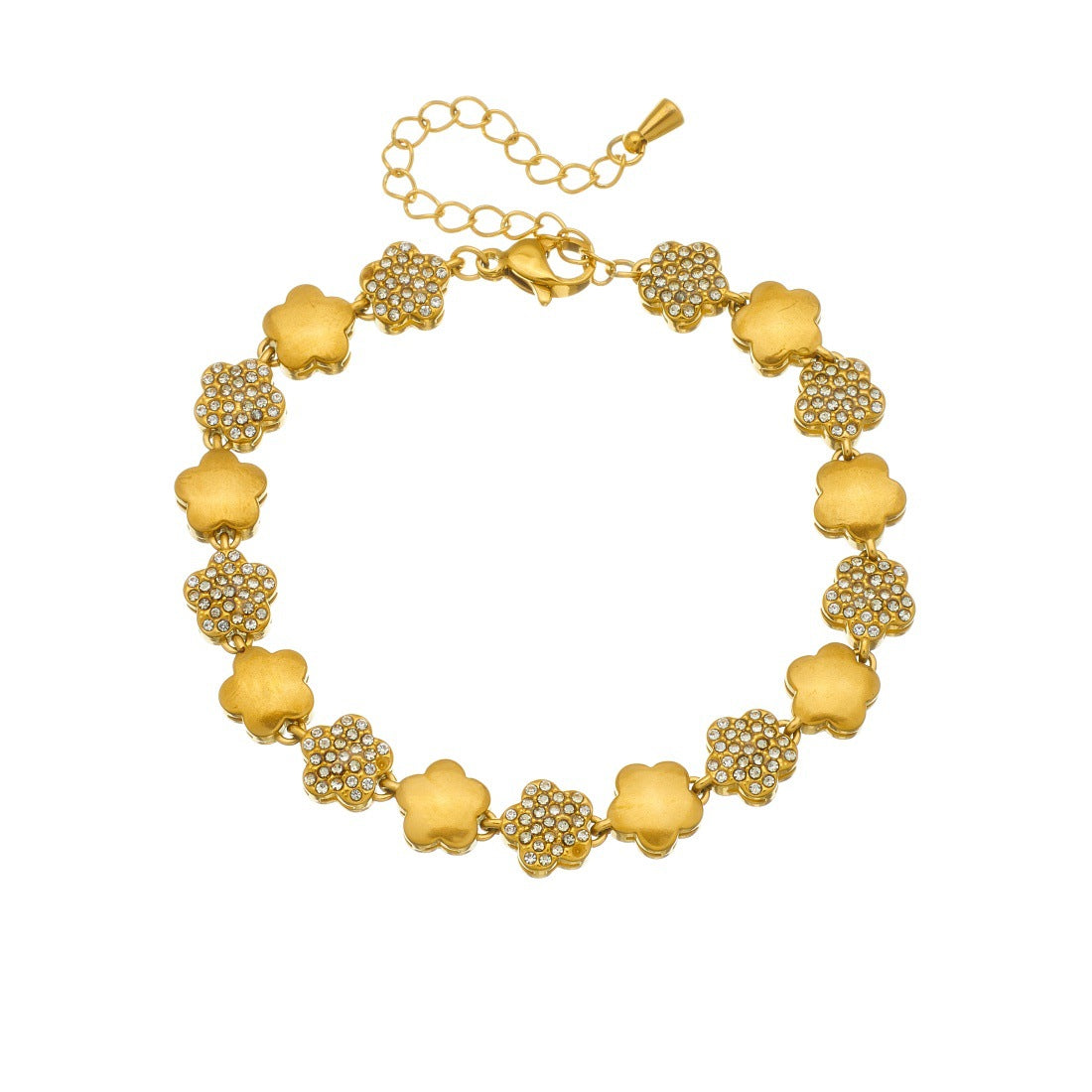 Elegant Gold Plated Stainless Steel Star Floral Rhinestone Ball Chain Bracelet for Women