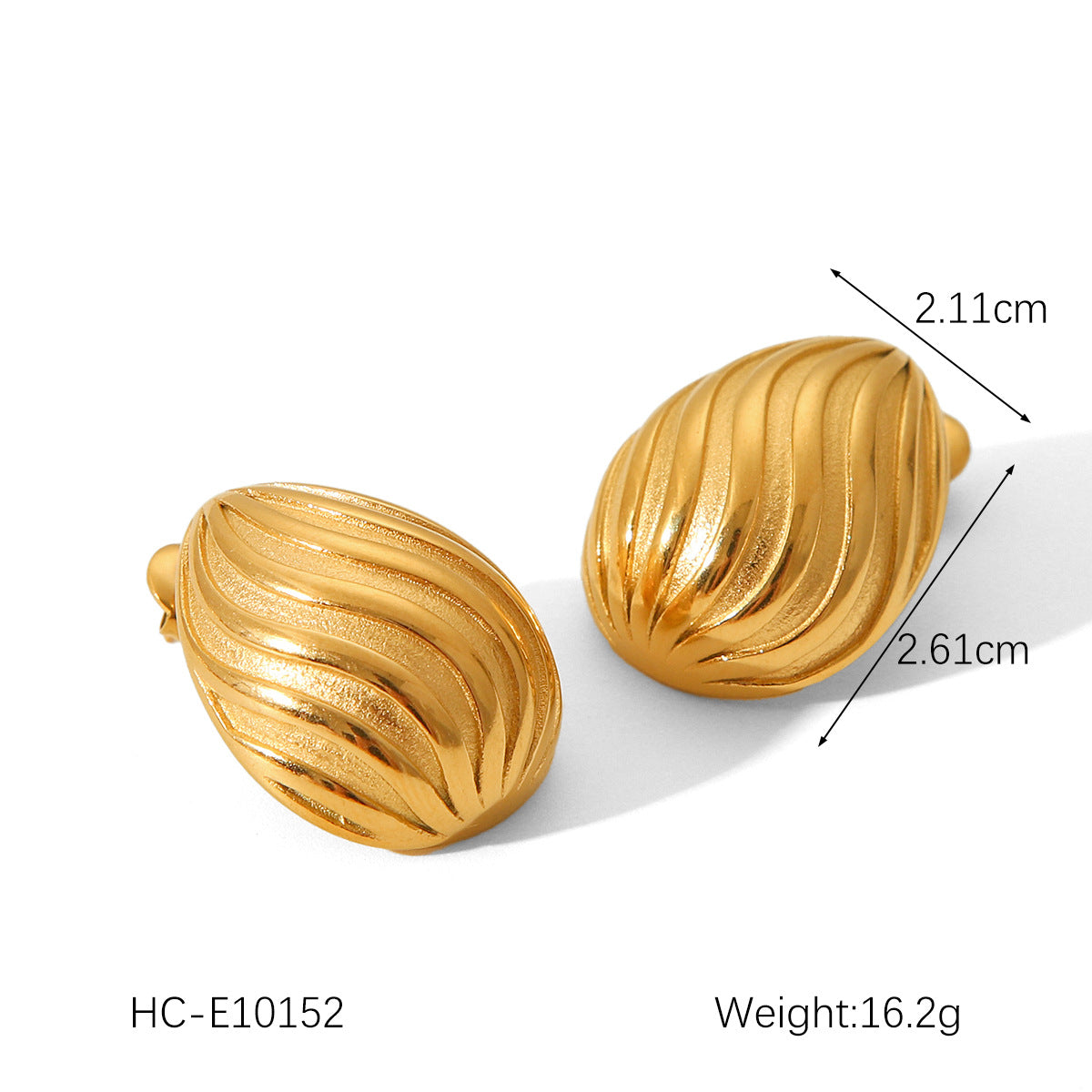 Geometric Textured 18K Gold Plated Stainless Steel Stud Earrings for Women