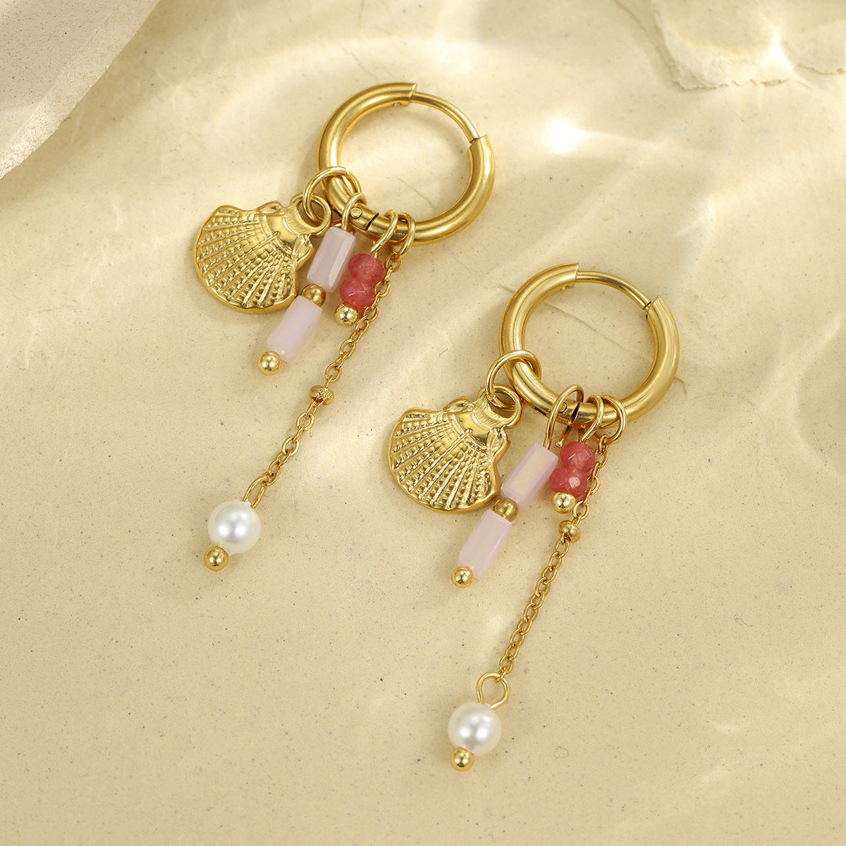 Pendientes de Acero Inoxidable de Estrella de Mar, Inspiración Marina, con Forma Geométrica y Acabado Chapado para Mujer