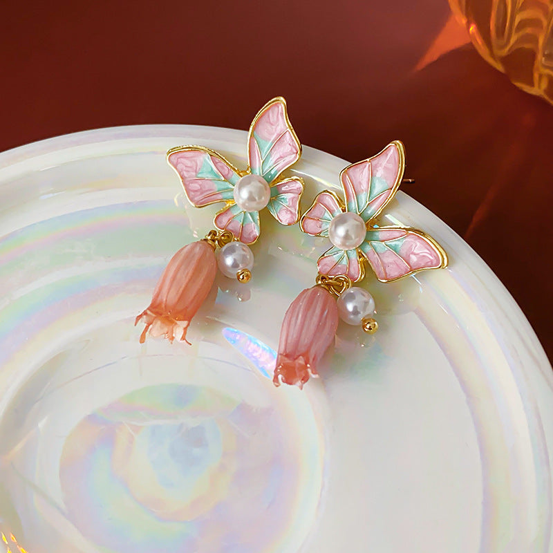 Vintage Floral and Geometric Enamel Earrings for Women with Gold-Plated Brass Base and Stainless Steel Posts