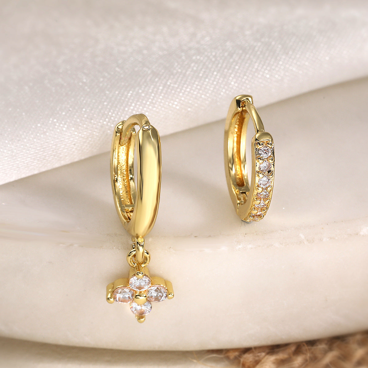 Minimalist Geometric Brass Plated Earrings with Cubic Zirconia for Women